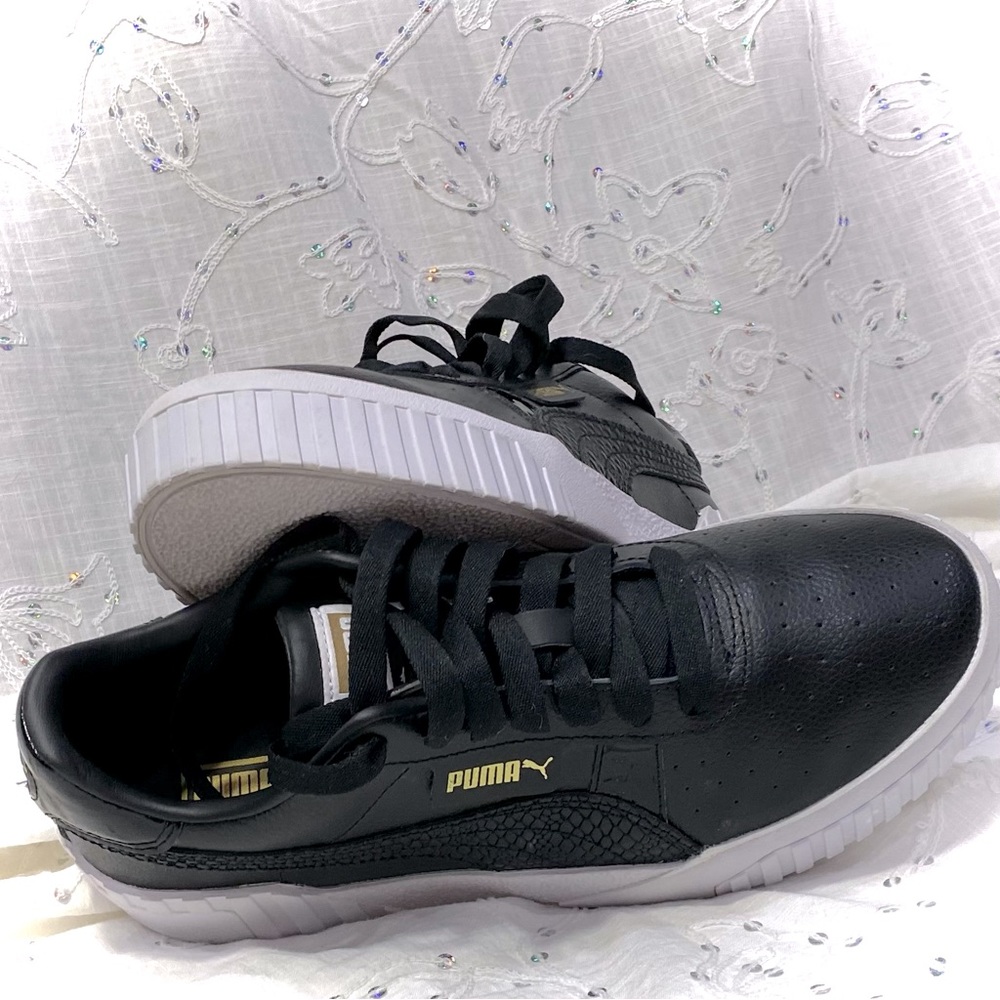 Puma Cali Black Leather Snakeskin Women's Sneakers Size 10